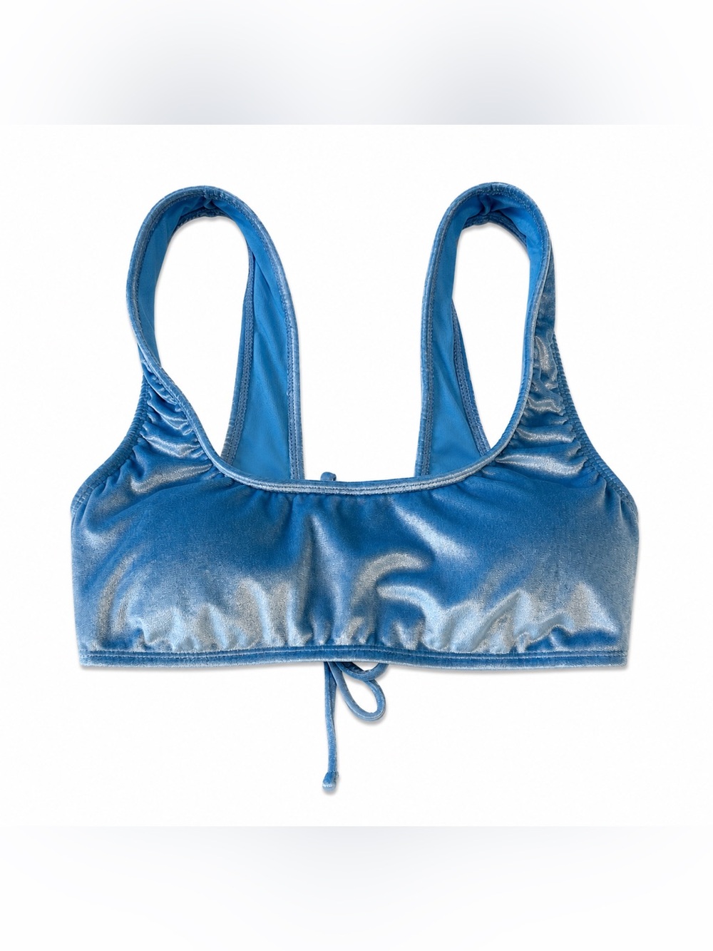 NWOT $36 Decree Blue Velvet Scoop Neck Bikini Top Tie Back Size Medium